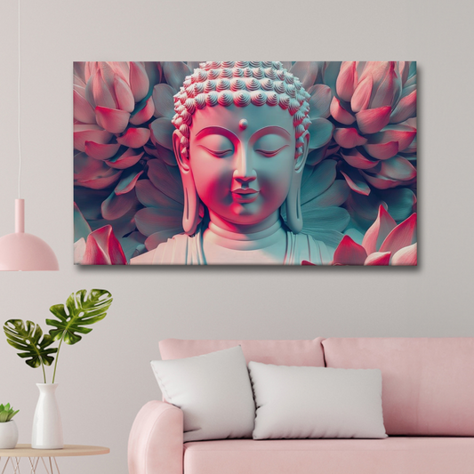 Blush Lotus Buddha Canvas Wall Art – Soft Spiritual Decor for Modern Interiors