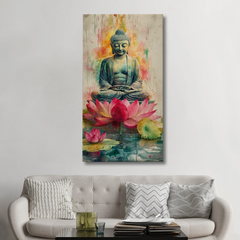 Watercolor Buddha on Lotus Canvas Wall Art – Spiritual Serenity with Artistic Charm