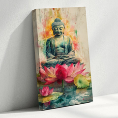 Watercolor Buddha on Lotus Canvas Wall Art – Spiritual Serenity with Artistic Charm