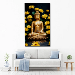 Golden Buddha with Lotus Flowers – Luxurious Canvas Wall Art for Spiritual Decor