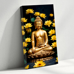 Golden Buddha with Lotus Flowers – Luxurious Canvas Wall Art for Spiritual Decor