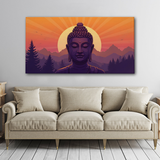 Mystic Buddha at Sunset – Modern Spiritual Canvas Wall Art for Home & Office