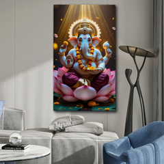 Divine Lotus Ganesha Canvas Wall Art – Radiance, Wisdom & Prosperity
