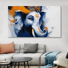Abstract Blue Ganesha Canvas Wall Art – Modern Devotion in Brushstrokes