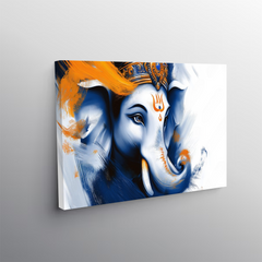Abstract Blue Ganesha Canvas Wall Art – Modern Devotion in Brushstrokes