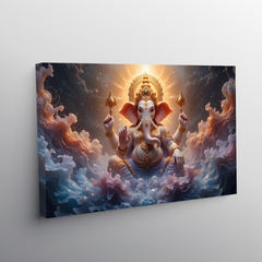 Celestial Ganesha in Divine Clouds Canvas Wall Art – Blessings from the Heavens