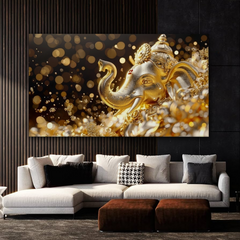 Golden Ganesha Elegance Canvas Wall Art – Luxe Spiritual Aura for Modern Homes