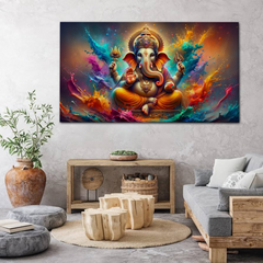 Vibrant Ganesha Canvas Wall Art – Remover of Obstacles in Splash of Color