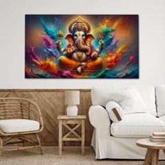 Vibrant Ganesha Canvas Wall Art – Remover of Obstacles in Splash of Color