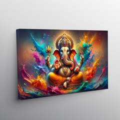 Vibrant Ganesha Canvas Wall Art – Remover of Obstacles in Splash of Color