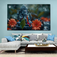 Peaceful Ganesha with Floral Accents Canvas Wall Art – Divine Calm & Blessings