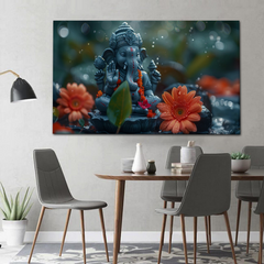 Peaceful Ganesha with Floral Accents Canvas Wall Art – Divine Calm & Blessings