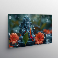 Peaceful Ganesha with Floral Accents Canvas Wall Art – Divine Calm & Blessings