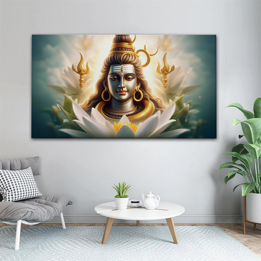 Radiant Shiva in Lotus Canvas Wall Art – Divine Grace & Floral Serenity