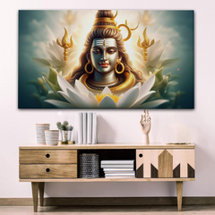 Radiant Shiva in Lotus Canvas Wall Art – Divine Grace & Floral Serenity