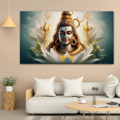 Radiant Shiva in Lotus Canvas Wall Art – Divine Grace & Floral Serenity