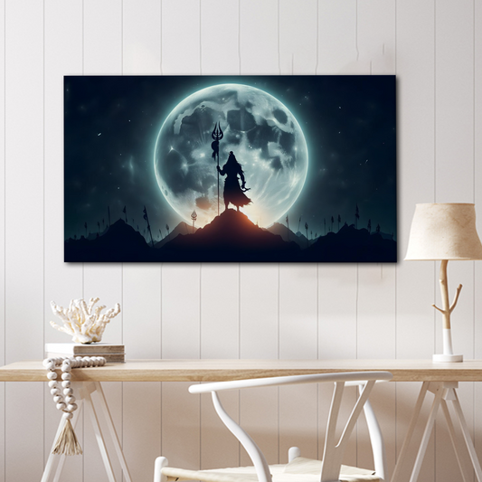 Moonlit Power – Lord Shiva Silhouette Canvas Wall Art