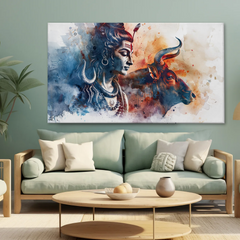 Shiva & Nandi Abstract Canvas Wall Art – Spiritual Bond in Watercolor Style