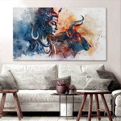 Shiva & Nandi Abstract Canvas Wall Art – Spiritual Bond in Watercolor Style