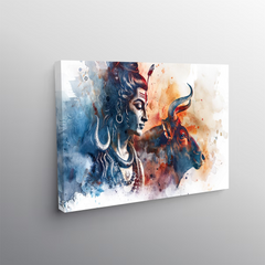 Shiva & Nandi Abstract Canvas Wall Art – Spiritual Bond in Watercolor Style