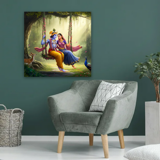 Radha Krishna Swing Canvas Wall Art Prints – Peaceful Home Décor