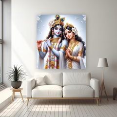 Radha Krishna White Elegance Canvas Wall Art Prints – Graceful Home Décor