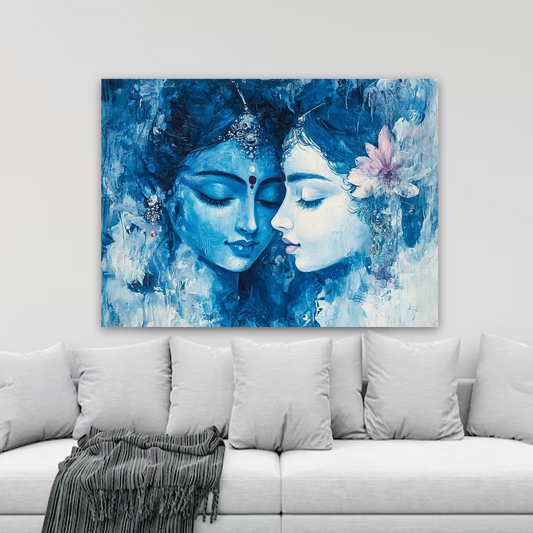Radha Krishna Blue Harmony Canvas Wall Art Prints – Serene Home Decor