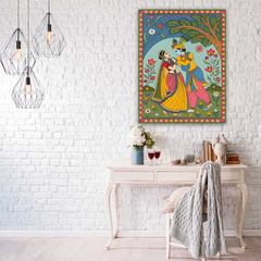 Radha Krishna Madhubani Canvas Wall Art Prints – Traditional Home Décor