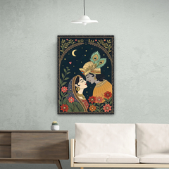 Radha Krishna Folk Art Canvas Wall Art Prints – Traditional Home Décor