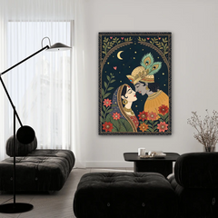 Radha Krishna Folk Art Canvas Wall Art Prints – Traditional Home Décor