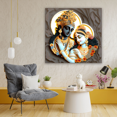 Radha Krishna 3D Embossed Canvas Wall Art Prints – Elegant Home Décor