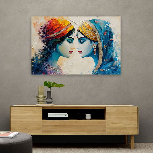 Radha Krishna Textured Canvas Wall Art Prints – Elegant Home Décor