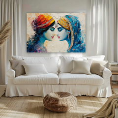 Radha Krishna Textured Canvas Wall Art Prints – Elegant Home Décor